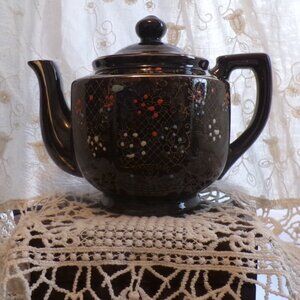 🍵 Vintage 1950s Hand‑Painted Teapot  Made in Japan  Redware Floral
